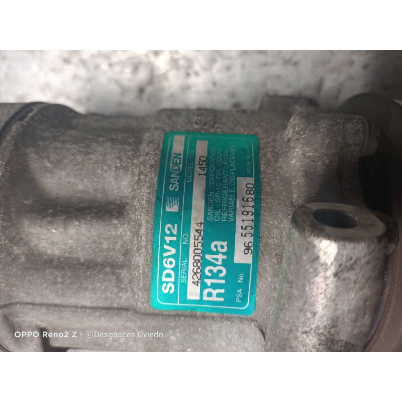 Recambio de compresor aire acondicionado para citroen c3 1.4 sx plus referencia OEM IAM 9655191680 SD6V12 
