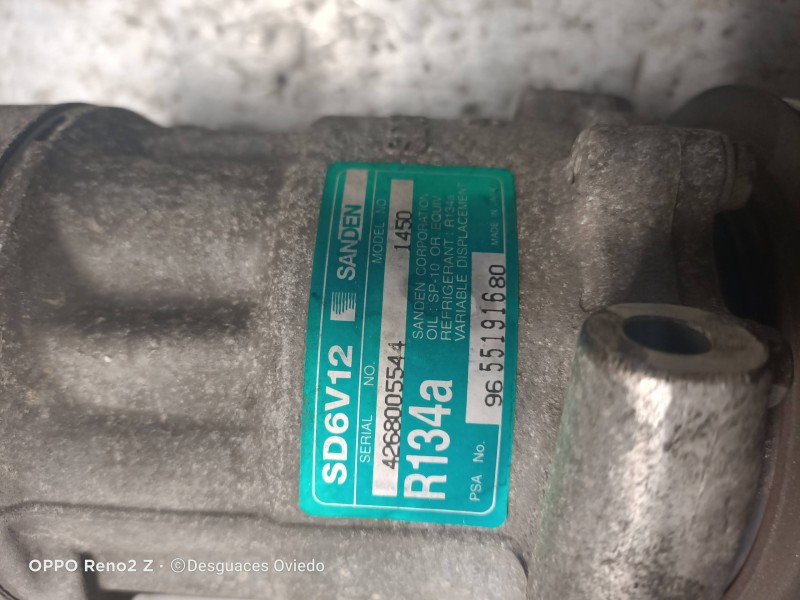 Recambio de compresor aire acondicionado para citroen c3 1.4 sx plus referencia OEM IAM 9655191680 SD6V12 