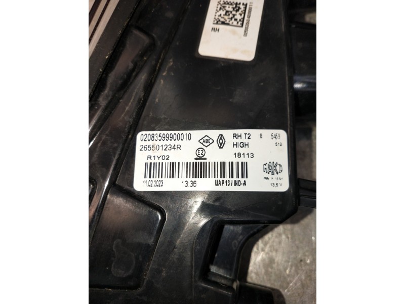 Recambio de piloto trasero derecho interior para renault captur ii 1.0 referencia OEM IAM 265501234R  