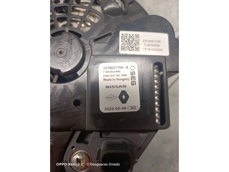 Recambio de alternador para renault captur ii 1.0 referencia OEM IAM 231002175RA  