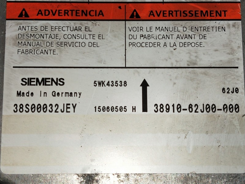 Recambio de centralita airbag para suzuki swift berlina (mz) gl (5-ptas.) referencia OEM IAM 3891062J00000 38S00032JEY 