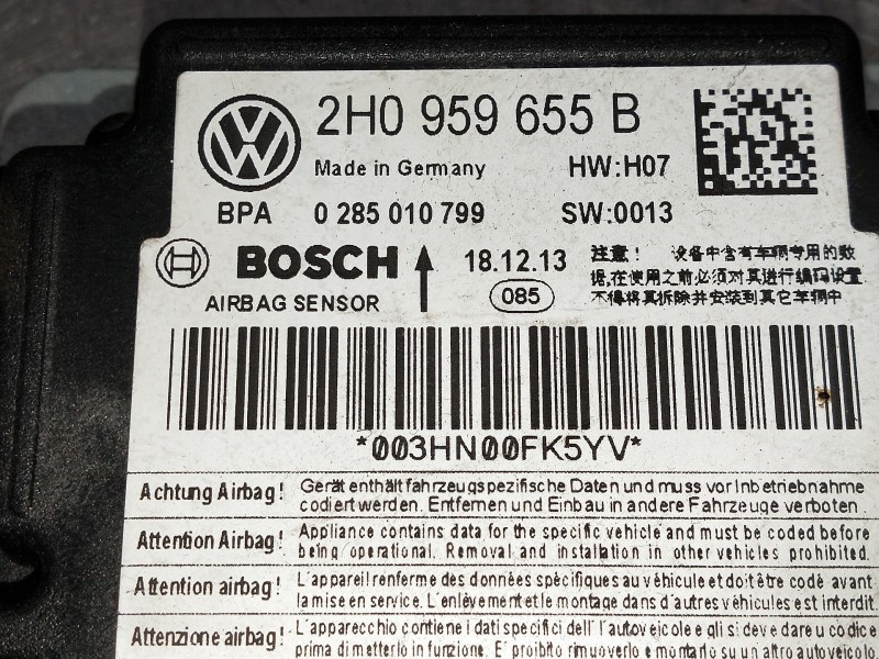 Recambio de centralita airbag para volkswagen caddy ka/kb (2c) combi bluemotion referencia OEM IAM 2H0959655B 0285010799 