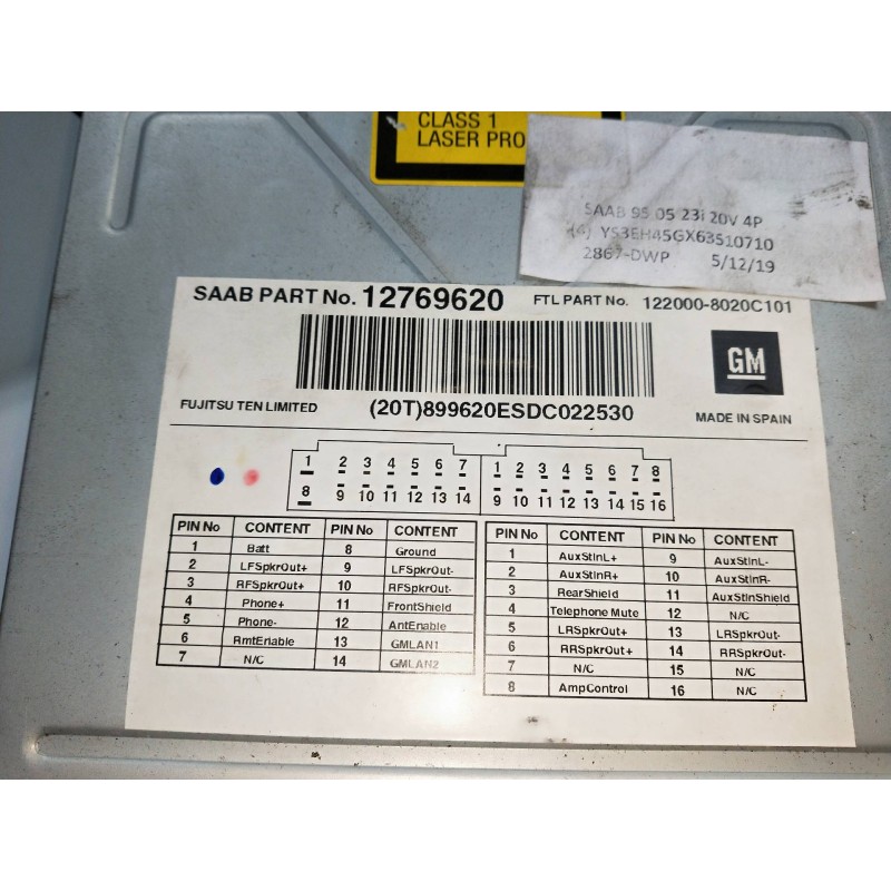 Recambio de sistema audio / radio cd para saab 9-5 berlina 2.3 turbo cat referencia OEM IAM 12769620  