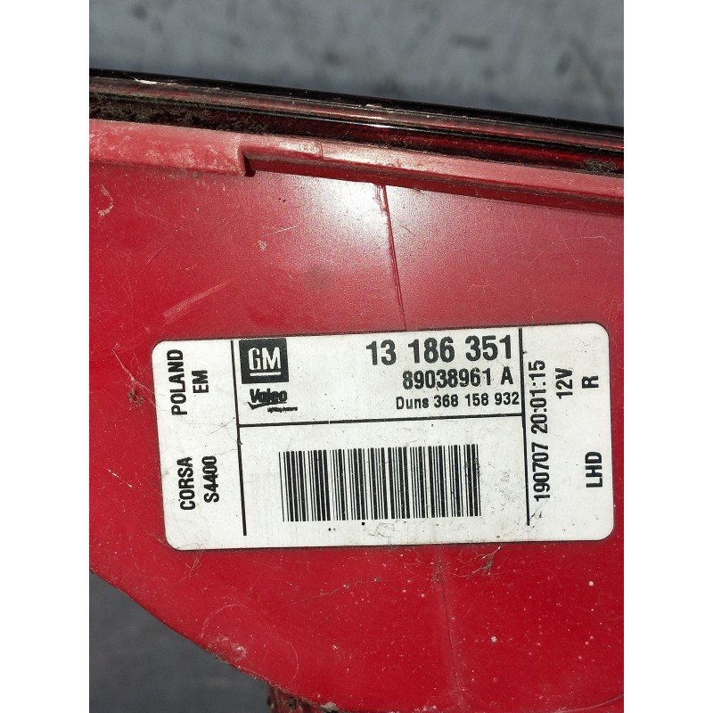 Recambio de piloto trasero derecho para opel corsa d cmon referencia OEM IAM 13186351 89038961A 