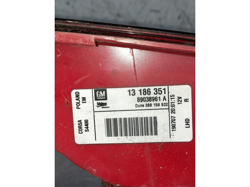 Recambio de piloto trasero derecho para opel corsa d cmon referencia OEM IAM 13186351 89038961A 