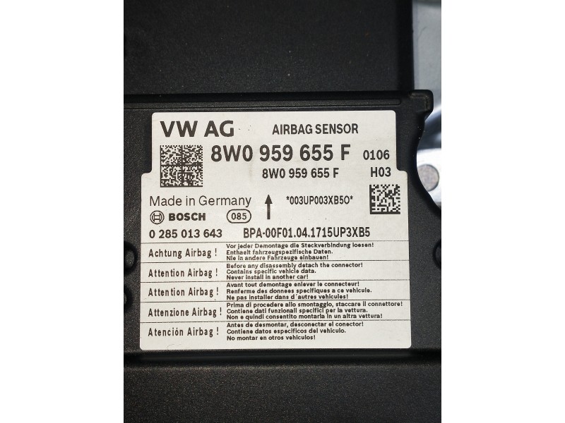 Recambio de centralita airbag para audi a4 avant (8w5) advanced edition referencia OEM IAM 0285013643 8W0959655F 