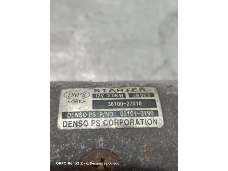 Recambio de motor arranque para kia sportage ex referencia OEM IAM 3610027010 031013190 