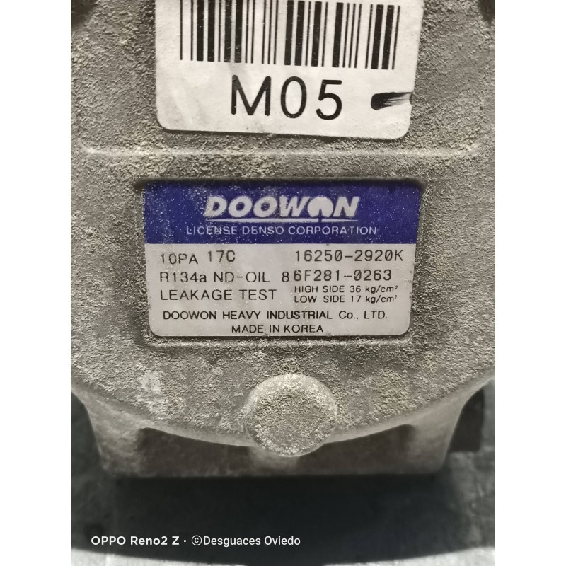 Recambio de compresor aire acondicionado para kia sportage ex referencia OEM IAM 162502920K 6F2810263 
