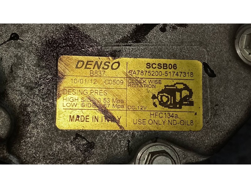 Recambio de compresor aire acondicionado para fiat nuova 500 (150) lounge referencia OEM IAM 51747318 SCSB06 5A7875200
