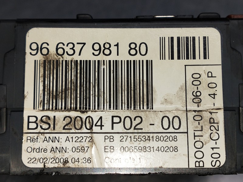 Recambio de caja reles / fusibles para peugeot 308 confort referencia OEM IAM 9663798180 2715534180208 A12272