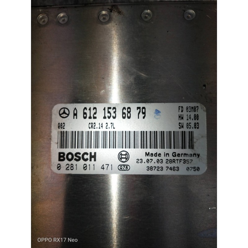 Recambio de centralita motor uce para mercedes clase c (w203) berlina 270 cdi (203.016) referencia OEM IAM 0281011471 A612153687