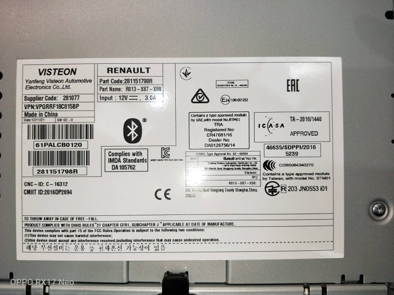 Recambio de sistema audio / radio cd para dacia spring referencia OEM IAM 281151798R  