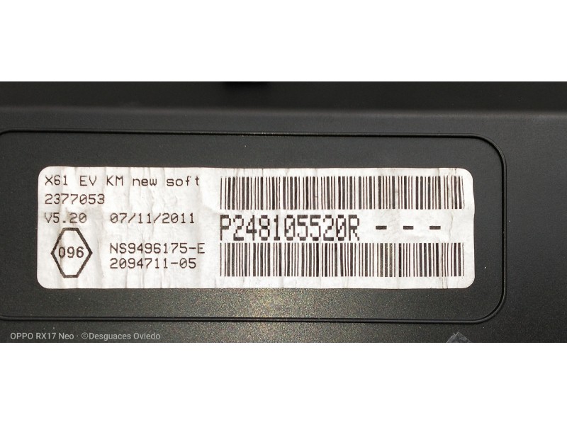 Recambio de cuadro instrumentos para renault kangoo z.e. maxi 2-sitzer referencia OEM IAM P248105520R 2377053 NS9496175E