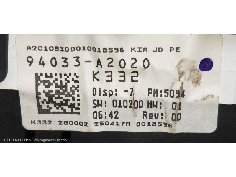 Recambio de cuadro instrumentos para kia cee´d tech referencia OEM IAM 94033A2020  