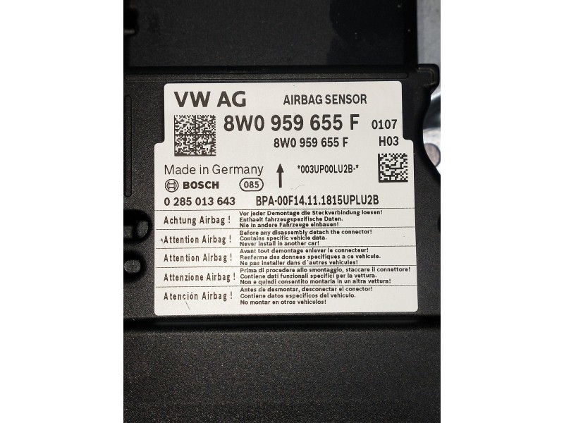 Recambio de centralita airbag para audi a4 avant (8wd) referencia OEM IAM 8W0959655F 0285013643 