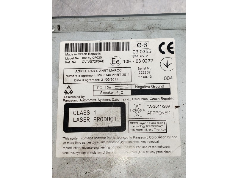 Recambio de sistema audio / radio cd para toyota verso 2.0 d-4d cat referencia OEM IAM 861400F020  