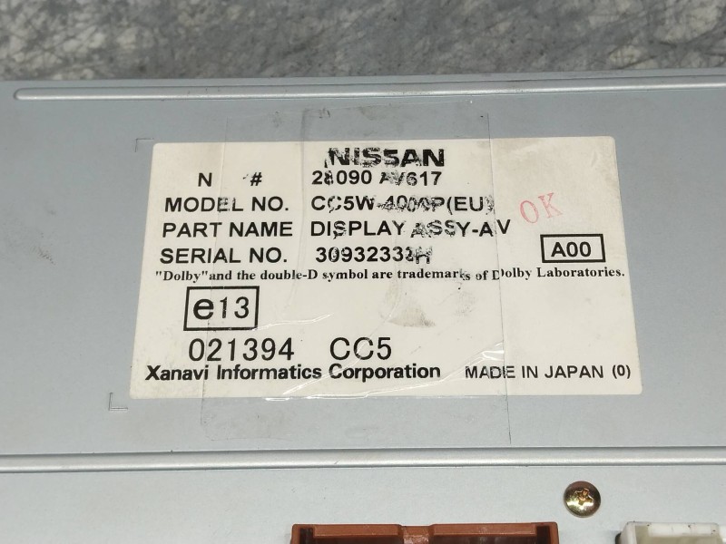 Recambio de pantalla multifuncion para nissan primera berlina (p12) acenta referencia OEM IAM 28090AV617  