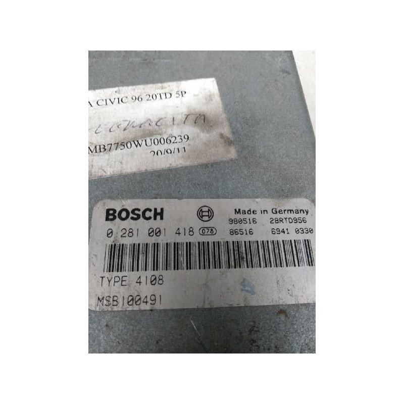 Recambio de centralita motor uce para honda civic berlina .5 (ma/mb) 2.0 td s (mb7) referencia OEM IAM 0281001418 MSB100491 4108