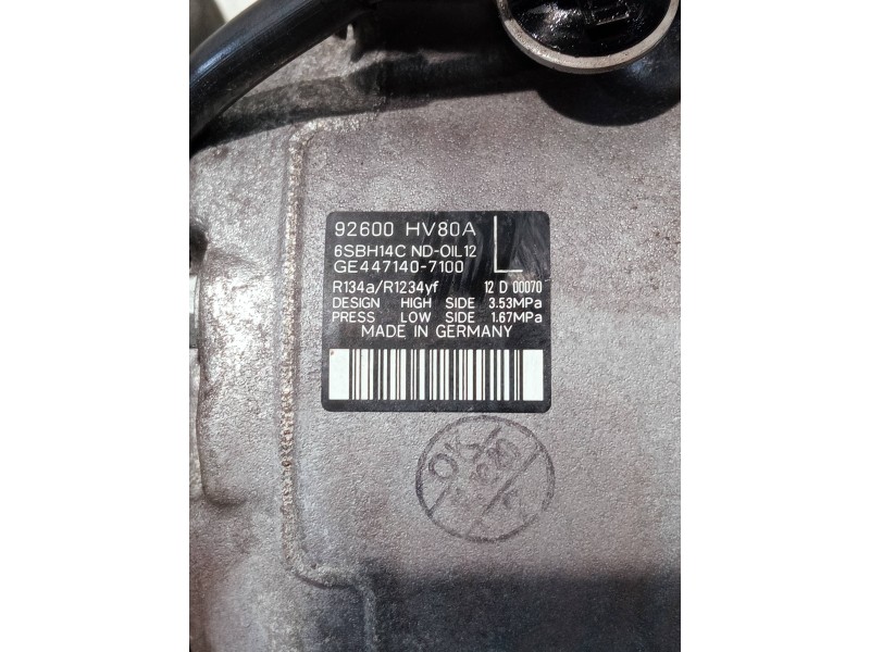 Recambio de compresor aire acondicionado para nissan qashqai (j11) referencia OEM IAM 92600HV80A 6SBH14C 4471407100