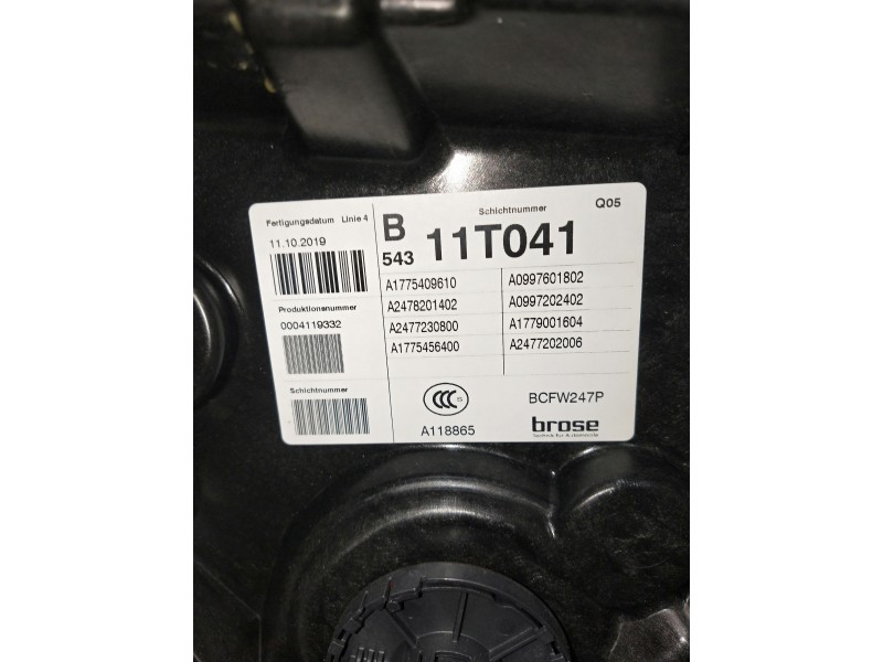 Recambio de elevalunas delantero derecho para mercedes clase b (w247) b 200 d referencia OEM IAM A1775409610 A2478201402 5P