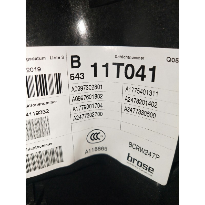 Recambio de elevalunas trasero derecho para mercedes clase b (w247) b 200 d referencia OEM IAM A0997302801 A2477302700. A1779001