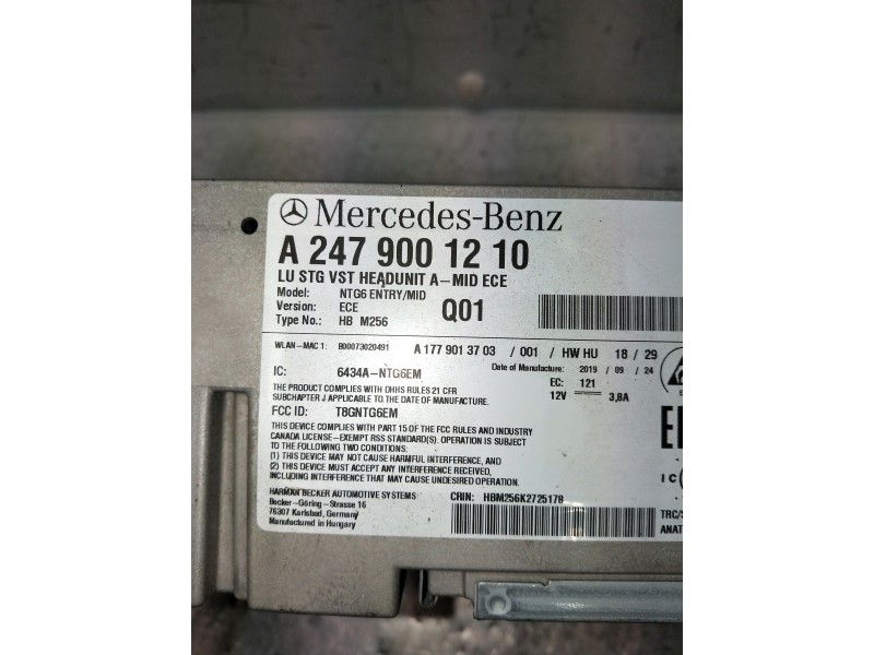 Recambio de sistema audio / radio cd para mercedes clase b (w247) b 200 d referencia OEM IAM A2479001210 A1779013703 A2C76645806