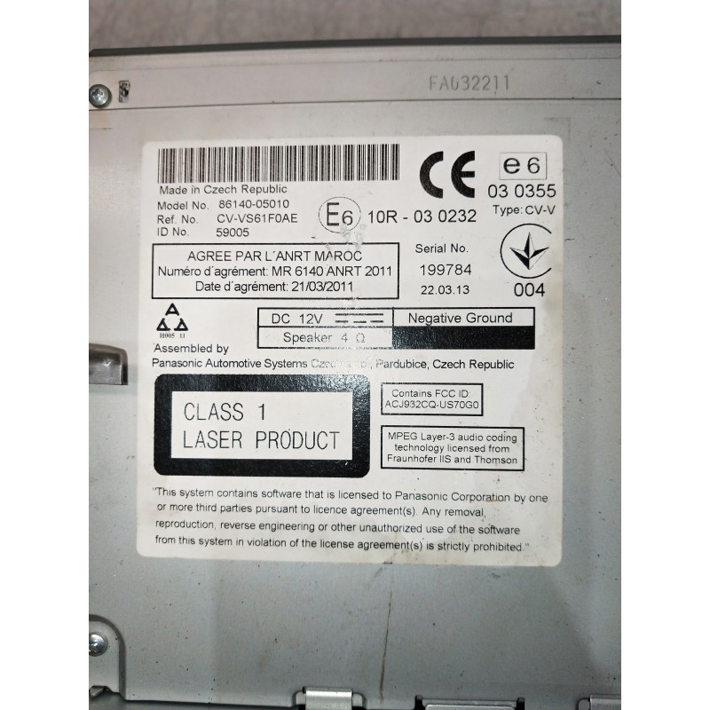 Recambio de sistema audio / radio cd para toyota avensis (t27) 2.0 d-4d cat referencia OEM IAM 8614005010  