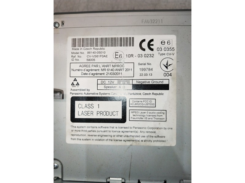 Recambio de sistema audio / radio cd para toyota avensis (t27) 2.0 d-4d cat referencia OEM IAM 8614005010  