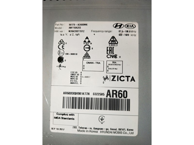 Recambio de sistema audio / radio cd para kia ceed referencia OEM IAM 96170A2600WK  