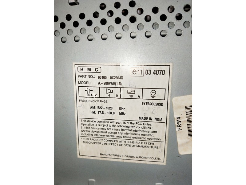 Recambio de sistema audio / radio cd para hyundai i10 referencia OEM IAM 961000X2304X  