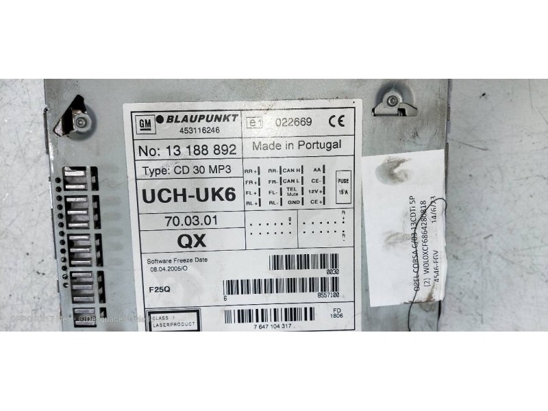 Recambio de sistema audio / radio cd para opel corsa c cosmo referencia OEM IAM 13188892  