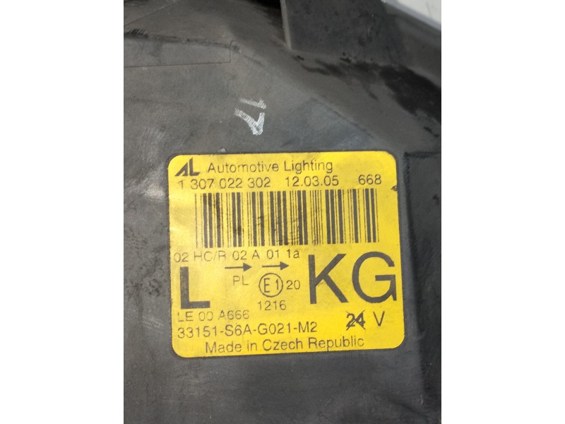 Recambio de faro izquierdo para honda civic berlina 5 (eu7/8) referencia OEM IAM 1307022302  