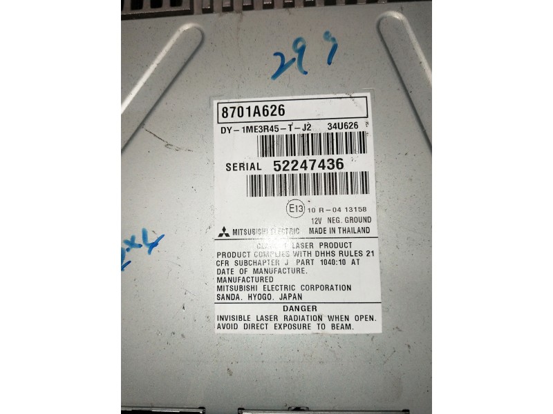 Recambio de sistema audio / radio cd para mitsubishi asx (ga0w) motion 2wd referencia OEM IAM 52247436 8701A626 