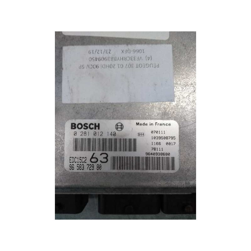 Recambio de centralita motor uce para peugeot 307 (s1) xr referencia OEM IAM 0281012140 9658372980 EDC15C2 63 1938LC