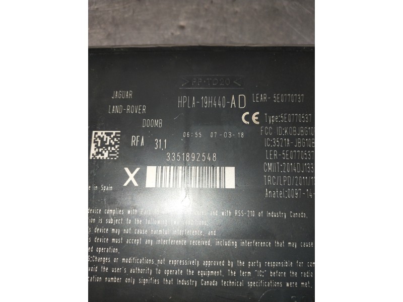 Recambio de modulo electronico para jaguar f-pace referencia OEM IAM HPLA19H440AD 3351892548 5E0770737 Recambio de modulo electronico para jaguar f-pace referencia OEM IAM HPLA19H440AD 3351892548 5E0770737