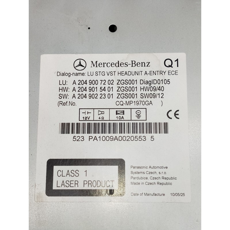 Recambio de sistema audio / radio cd para mercedes clase c (w204) berlina referencia OEM IAM A2049007202 A2049015401 