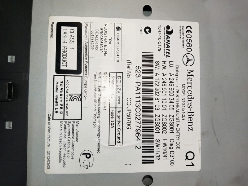 Recambio de sistema audio / radio cd para mercedes clase b (w246) b 180 cdi be (246.200) referencia OEM IAM A2469003405 A1729028