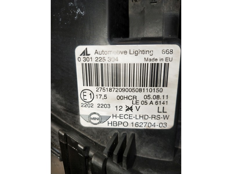 Recambio de faro derecho para mini mini (r56) cooper referencia OEM IAM 16081803 16270403 