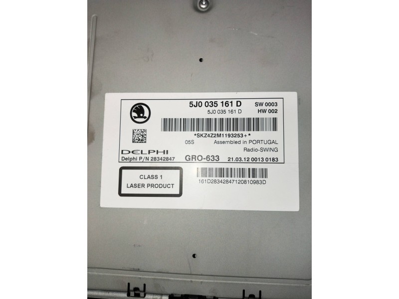 Recambio de sistema audio / radio cd para skoda fabia (5j2 ) referencia OEM IAM 5J0035161D  
