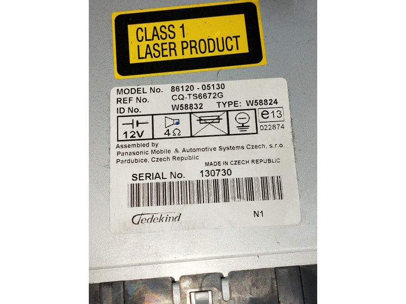 Recambio de sistema audio / radio cd para toyota avensis berlina (t25) referencia OEM IAM 8612005130 CQTS6672G 