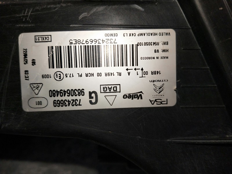 Recambio de faro izquierdo para citroen c4 lim. referencia OEM IAM 9830649480 73243669 