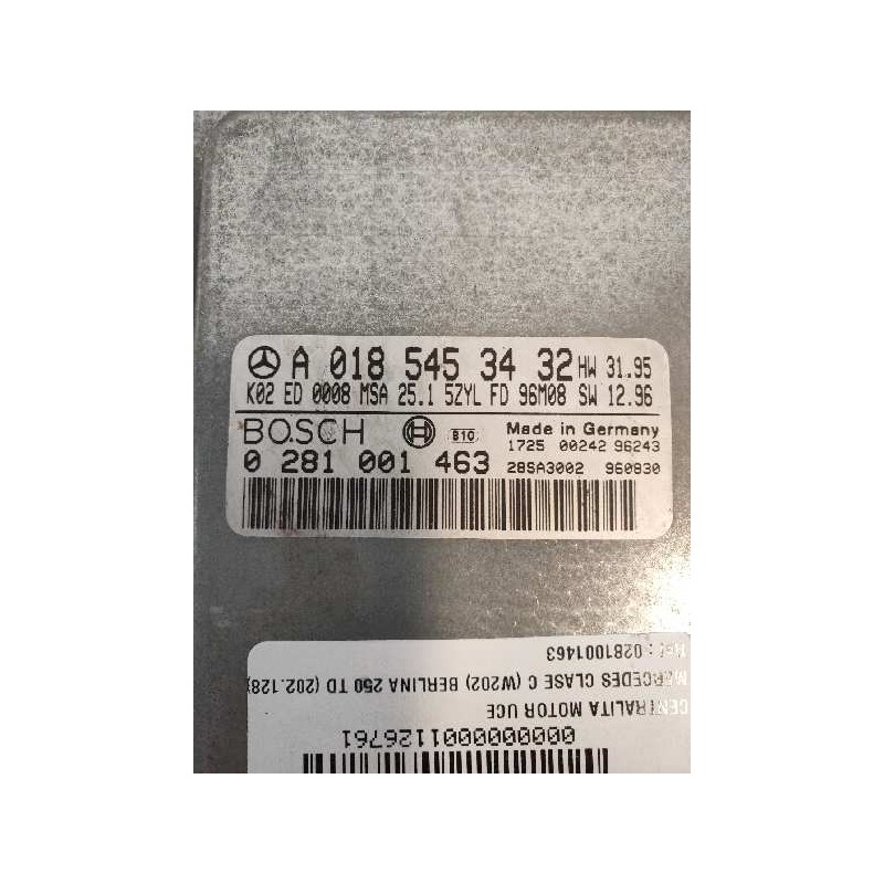 Recambio de centralita motor uce para mercedes clase c (w202) berlina 250 td (202.128) referencia OEM IAM 0281001463 A0185453432