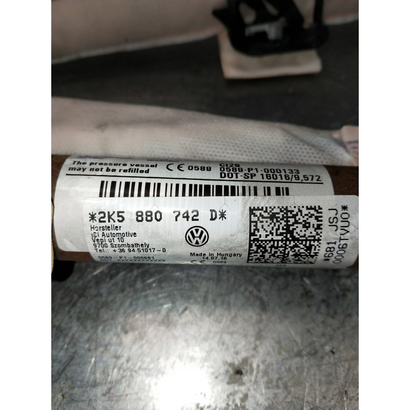 Recambio de airbag cortina delantero derecho para volkswagen caddy furgón/kombi maxi kombi bmt referencia OEM IAM 2K5880742D  