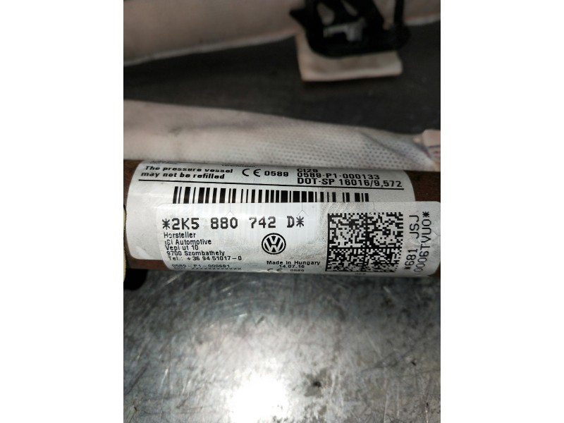 Recambio de airbag cortina delantero derecho para volkswagen caddy furgón/kombi maxi kombi bmt referencia OEM IAM 2K5880742D  