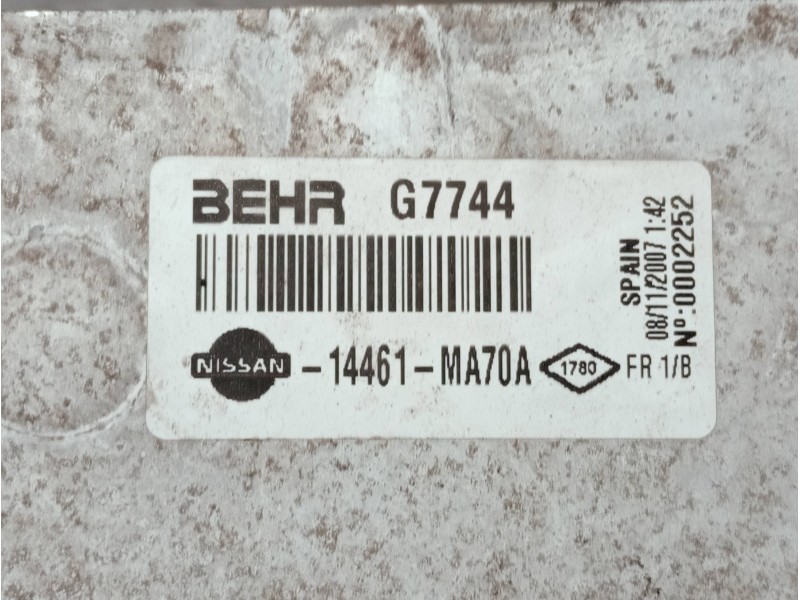 Recambio de intercooler para nissan cabstar 09.06 referencia OEM IAM 14461MA70A G7744 