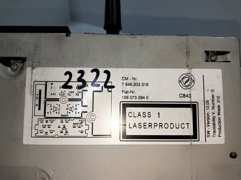 Recambio de sistema audio / radio cd para alfa romeo 159 (140) 2.4 jtdm 20v ti referencia OEM IAM 7646303316  BOSCH