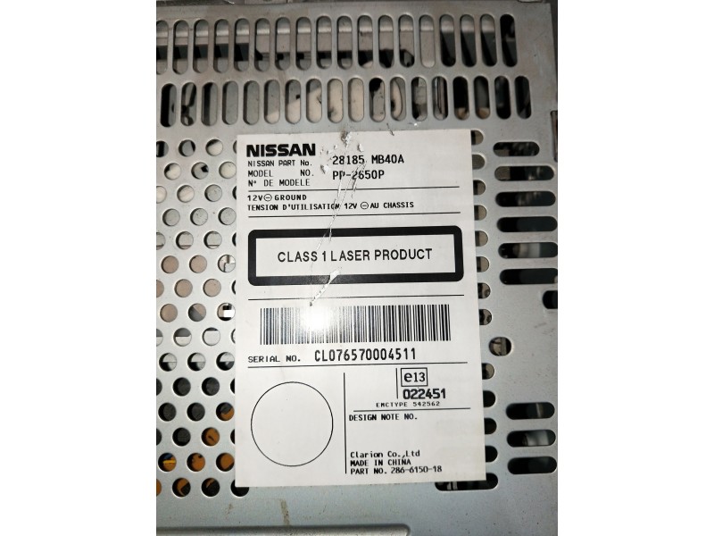Recambio de sistema audio / radio cd para nissan cabstar 09.06 referencia OEM IAM 28185MB40A  