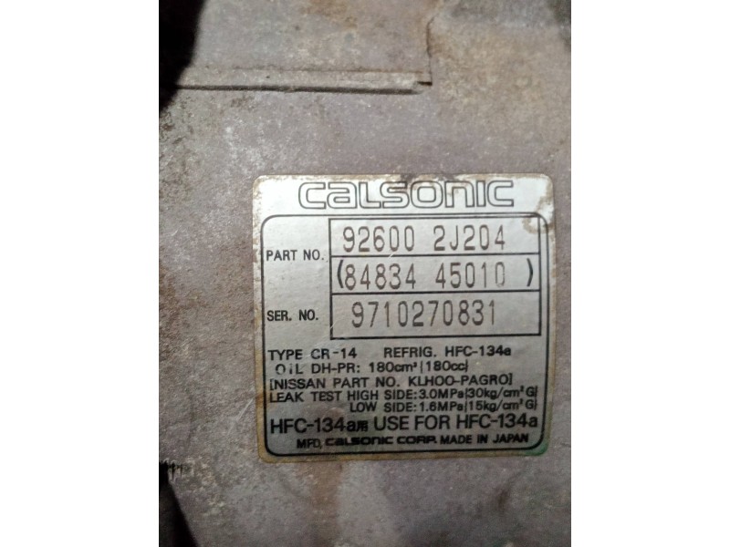 Recambio de compresor aire acondicionado para nissan primera berlina (p11) referencia OEM IAM 926002J204 8483445010 