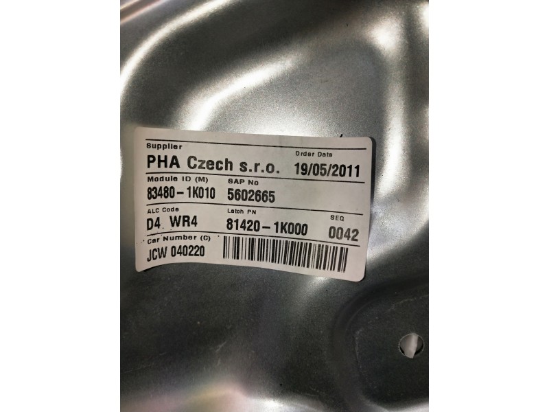 Recambio de elevalunas trasero derecho para hyundai ix20 referencia OEM IAM 834801K010 5602665 5P