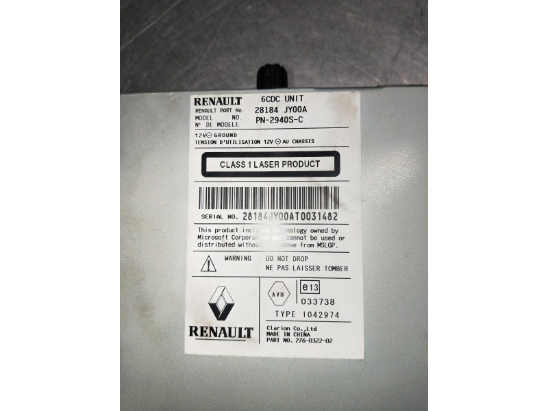 Recambio de sistema audio / radio cd para renault koleos referencia OEM IAM 28184JY00A  